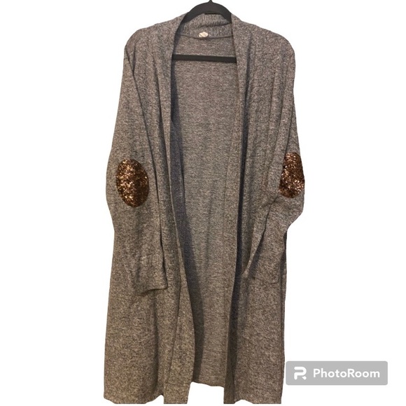 Pinkblush Sweaters - PinkBlush Maternity Heathered Gray Duster with Sequin Elbows